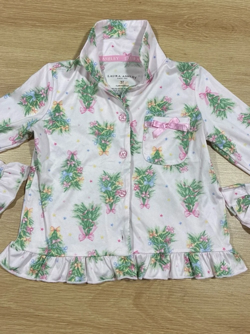 Laura Ashley Pink Holiday Tree Print Kids Pajama set
